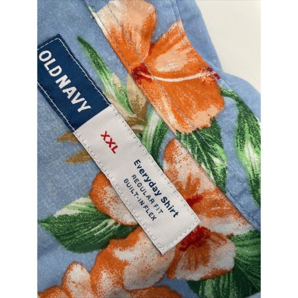 Old Navy Hawaiian Shirt Men's XXL Floral Cotton Blend Blue Short Sleeve - Picture 4 of 9